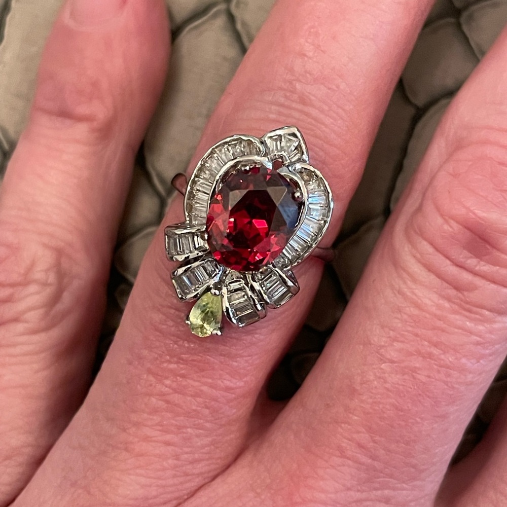 Solid Sterling Silver Garnet Peridot And Moissani… - image 1